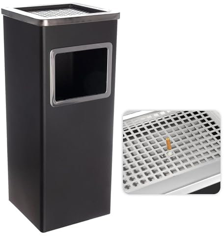 Curvaso Premium Ashtray Bin Large Stainless Steel Outdoor Dustbin Removable Lid Free-Standing Garden, Office, Restaurant & Pub, Black Square