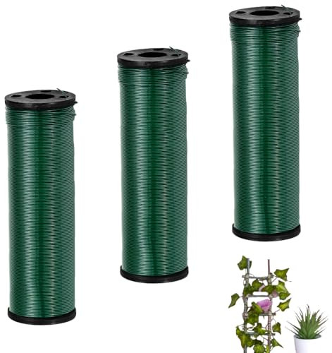 LPAMABA 3 PCS Fil de Fleurs Vert 0.7mm*100m, Fil de Fer pour Fleurs, Fil de Fer Vert Jardin, Fil de Fer Jardinage, Fleurs en Fil de Fer pour Projets Horticoles