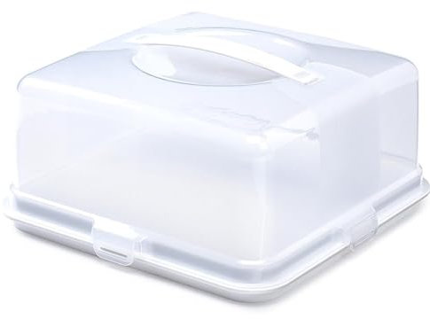 Square Plastic Cake Box with Lockable Lid & Carry Handles White Large Cake Carrier Storage Container for Cakes, Serving Pies, Cookies and Desserts