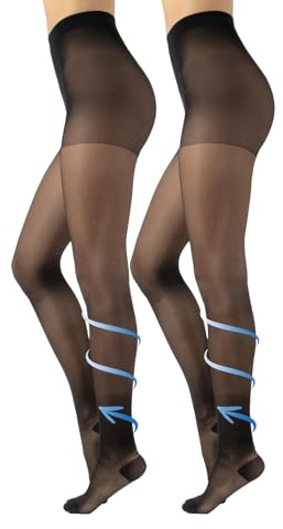 CALZITALY PACK 1/2 Paires - Collants de Contention avec Compression Forte 10 mm/Hg, S, M, L, XL, XXL, 3XL, 4XL | 70 DEN | Made in Italy (L, 2 X Noir)