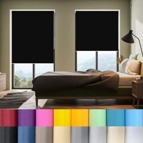 Thermorollo ohne Bohren 35 x 210 cm Thermorollo Klemmfix, Verdunklungsrollo Fensterrollo Rollo Sonnenschutz & Sichtschutz, Ohne Bohren für innen Wandmontage, Schwarz