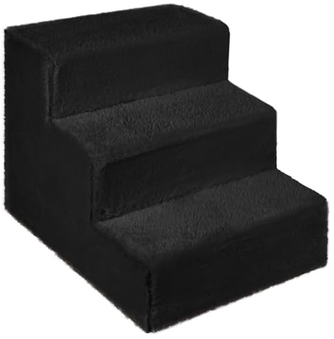 MG Design Scaletta per Cani 3 Gradini in Nero – telaio in legno stabile, salita delicata per divano e letto, leggera e facile da spostare, per cani e gatti