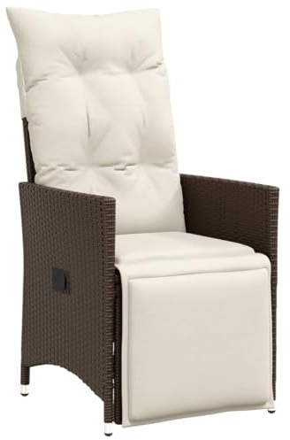vidaXL Gartensessel Verstellbar mit Kissen, Gartenstuhl mit Stahlrahmen, Loungesessel für Außenbereich, Relaxsessel, Braun Poly Rattan