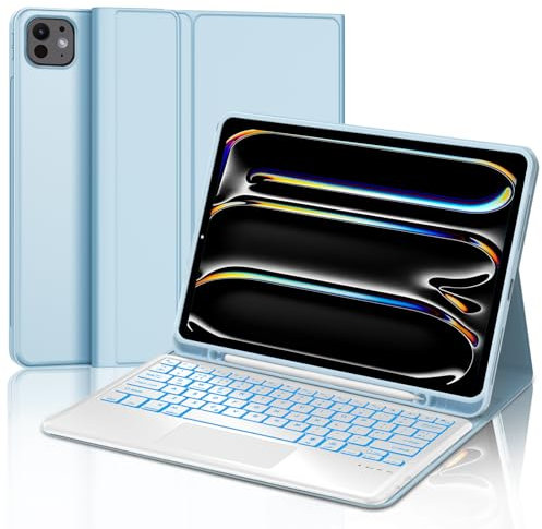 IVEOPPE Trackpad Keyboard for iPad Pro 13- Inch M5 2025/ M4 2024, UK Layout Keyboard for iPad Pro 13, Case for Pad 13- Inch M4 A2925 A2926 A3007 with Detachable Backlight Keypad, Light Blue