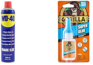 WD-40 Multi-Use Product - 600ml Can - The Ultimate Lubricant, Rust Protection, Penetrant & Gorilla Super Glue, 15g – All Purpose, Impact Tough & Fast Setting with Anti-Clog Cap
