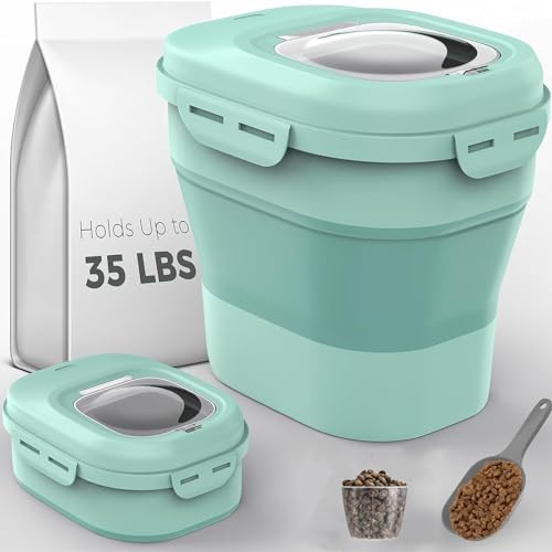 Taylor & Brown Collapsible Airtight Pet Food Storage Container With Measuring Cup & Plastic Scoop Treats For Pet Dog Cat Animal Dry Food Dispenser With Wheels (Green)