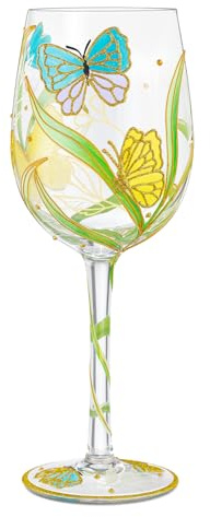 NymphFable Copa de Vino Pintada a Mano Mariposa Dorada Copa de Vino Tinto 15oz Regalo para Familia o Amigo