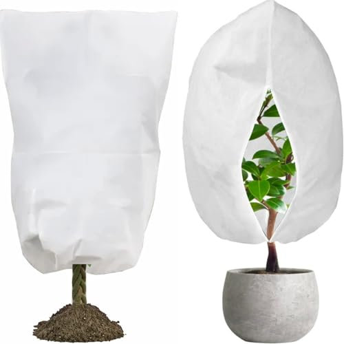 2 Packs Plant Covers for Winter 80X100cm Garden Fleece Frost Protection Covers Bags with Zipper Drawstring Plants Frost Cloth Plant Freeze Protection Tree Covers