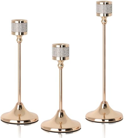 Alederways Gold Taper Candle Holders, Elegant Diamond Holders for Wedding, Home Party, Christmas Table Decoration (Small size)