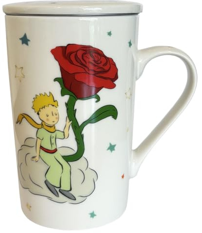 KIUB Taza de té XL de porcelana con filtro Le Petit Prince y la Grande Rosa