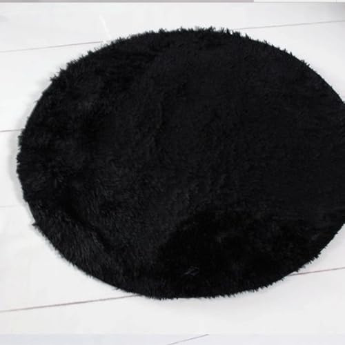 Generisch Teppich Rund Wohnzimmerm, Hochflor Flauschig Modernes Weicher Teppich für Schlafzimmer Oder Kinderzimmer, Shaggy Bettvorleger Indoor Outdoor Carpet, rutschfest Matte,Schwarz,60cm