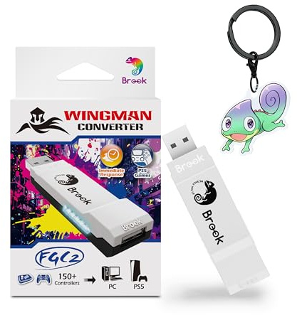 Brook Wingman FGC 2 Exclusive Version Controller Adapter für PS5 Fighting Games & PC, USB-A Konverter für 150+ kabelgebundene Controller, Arcade-Sticks & Fightsticks, Remap, Turbo, Keychain