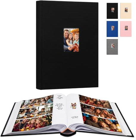 Aevdor 450 Pockets Photo Album 4x6 with Writing Space, Large Capacity Baby Wedding Family Picture Album with Notes, Linen Cover Acid Free Pages Photo Book for Family Wedding Baby Party Pictures, Black