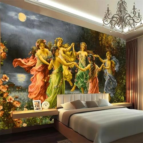 LUXINSHISU Selbstklebendes PVC-Wandbild, 3D-Wohnzimmertapete, klassisches griechisches handgemaltes Ölgemälde, Dekoration, Hintergrundwand, Innenaufkleber, Wandkunst