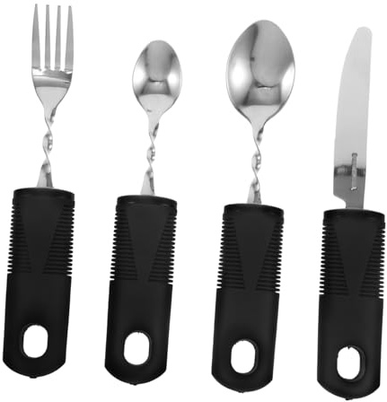minkissy 4piezas Cubiertos Adaptables de Acero Inoxidable con Peso Antideslizante Incluye Cuchillos Tenedores y Cucharas Flexibles para Personas Mayores para Alimentación Silla de Ruedas