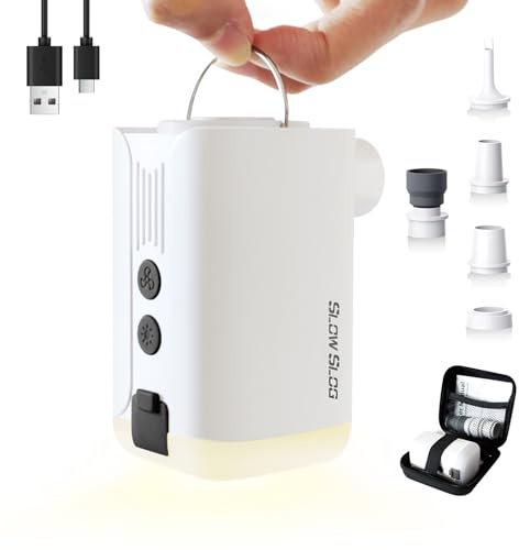 Portable Air Pump for Inflatables, Rechargeable Mini Electric Pump Type C with Camping Light for Sleeping Mattress, Inflatable Toys, Pool Floats, Swimming Rings, Bags
