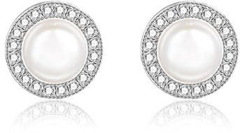 Perlenohrringe 925 Silber Perlenohrstecker Echte Süßwasserperlen Ohrringe mit Zirkonia Süßwasser-Zuchtperlen Ohrringe Perlen Ohrstecker 7mm