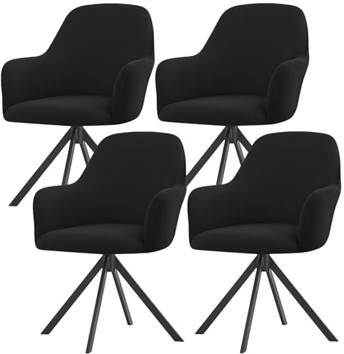 ZRCYXDW Fundas para Sillas De Comedor con Brazos, Impermeable Comedor Sillas Cubiertas con Brazos Respaldo Elástica Giratoria Brazos Respaldo Cubiertas Sillas Estilo Nórdico-Negro-Pack de 4