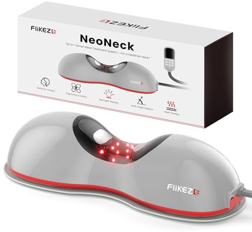 Heated Neck Stretcher with Red Light Therapy, Wireless Cervical Traction Device for TMJ Pain Relief and Shoulder Relaxer, Neck Traction Massager Pillow for Home/Office Used