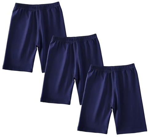 CHUNG Flickors cykelshorts barn bomull vagn bermudadans yoga lek under klänning kjol enfärgad skoluniform basbyxor träningskläder 3-pack, 3 par marinblå, 3-4 År