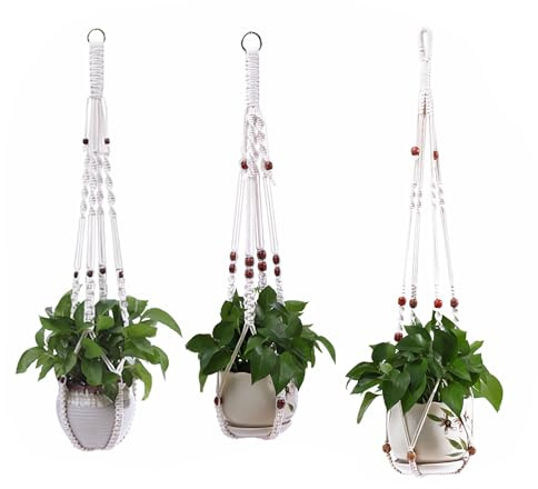 Alleshelfer Makramee Blumenampel, 3 Stück Blumenampel Hängend Innen, Pflanzkorb Hängender Blumentopfhalter aus Baumwollseil für Innen Außen Decken Balkone Wanddekoration (84/90/95cm)