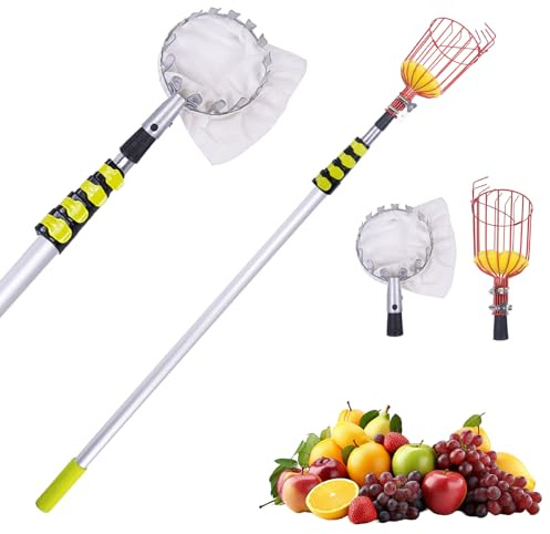 20FT Telescopic Fruit Picker With Wire Basket and Woven Basket,Adjustable Fruit Picker Pole With Basket Telescoping,4.6-20FT Fruit Picker Pole,Suitable For Picking Apples,Mangoes,Plums and Others