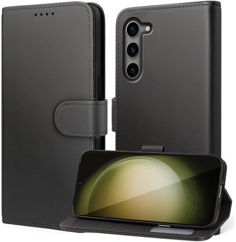 Tawarror Hülle für Samsung Galaxy S23 Handyhülle, Premium Abnehmbar PU Lederhülle für Samsung S23 Kartenfach Standfunktion Flip Klapphülle Schutzhülle, Schwarz