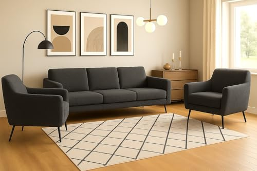 A&J MöbelLand GmbH Polstergarnitur Benito: 3-Sitzer Sofa + 2 Sessel – Wohnzimmer Set, modernes Design, Bonellfederkern, langlebige Qualität, Bezug in Dunkelgrau