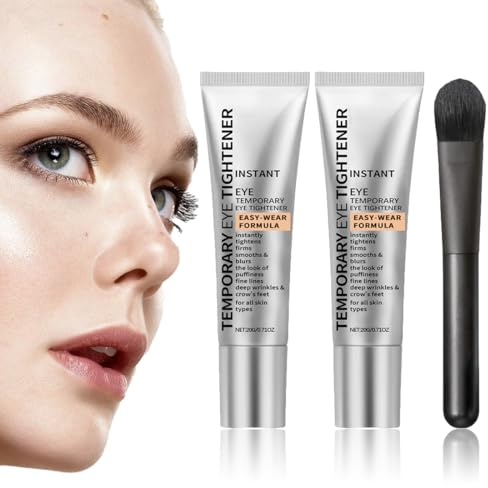 2 piezas Crema Tensora Instantánea para Ojos Reducción de Arrugas,Con cepillo Ojeras y Bolsas Efecto Lifting Inmediato Con Ácido Hialurónico Fórmula Hidratante No Grasa para Todos los Tipos de Piel