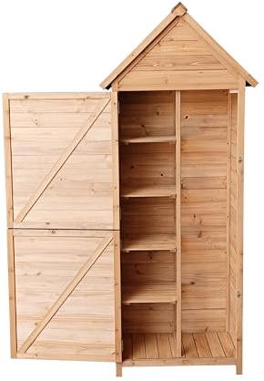 The Homeweeks Cobertizo Armario Caseta | Luka | Madera Tratada Maciza 70 * 35 * 177cm | Armario Multiusos | Impermeable | para Almacenamiento y Protección de Herramientas y Accesorios de Jardín