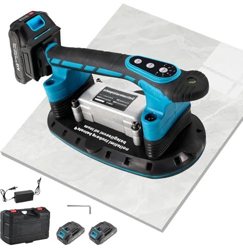 Outil de pose de carrelage à ventouse 2-en-1 électrique, 6 niveaux d'intensité de vibration, zone de collage de 30-200cm, vibration puissante pour carrelages jusqu'à 3m