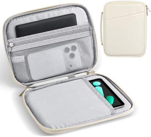 MoKo 7-8 Inch Padded Tablet Sleeve Protective Carrying Case for iPad mini (A17 Pro) 8.3 2024, iPad mini 6/5/4/3/2th, 7 eReader, Tablet Bag with Handle, Beige