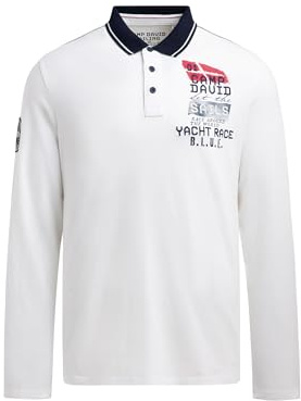 Camp David Herren Langarmpolo mit Rücken-Artwork Ivory, XL