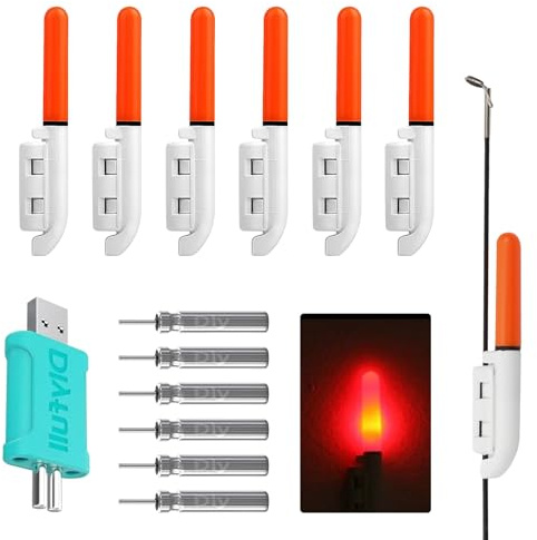 PORFOYO Lot De 6 LED Veilleuse Bâton Lumineux Pêche: Bâtons Lumineux De Pêche, avec Batterie Rechargeable, étanche, Canne à Pêches LED, Bâton Lumineux Accessoires De Pêches pour Pêche De Nuit (Rouge)