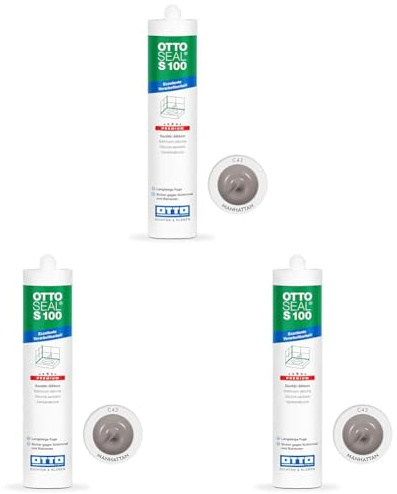 OTTOSEAL S 100 Premium-Sanitär-Silikon 300ml C43 manhattan – Sicher gegen Schimmel & Ideal für Bad, Küche & Wohnbereich – Hervorragend Glätt- & Modellierbar (Packung mit 3)