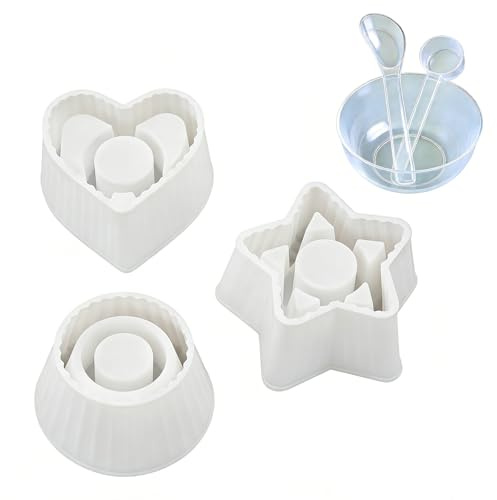 Stampo in Silicone per Portacandele, 3 Pezzi Stampi Silicone con Kit di Miscelazione, Stampi a Strisce per Candele, Stampo 3D per Gesso Rotondi Pentagramma e Cuore, Decorazioni per La Casa