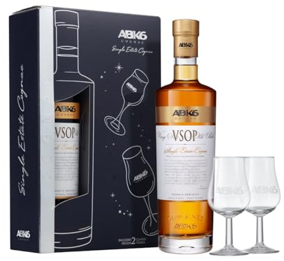 ABK6, Cognac VSOP 70cl, 40% alc, Coffret cadeau 2 verres, Elu WORLD BEST COGNAC VSOP 2022