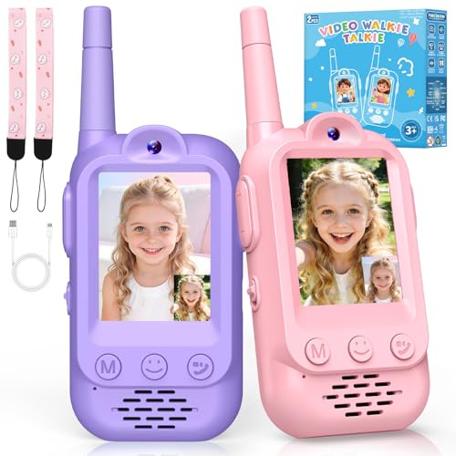 Wootoyz Walkie Talkies, Video Walkie Talkies for Kids Toy Age 3 4 5 Year Old Girl Gifts for 5 6 7 8 Year Olds Girl Boys Toys Age 3-12 Sensory Toys for Autism Girls Birthday Presents Pink Purple