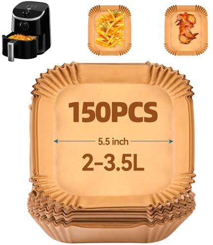 Hivio Airfryer - Carta da forno per friggitrice ad aria calda Midea/Cosori/Chefman, 2 litri, 3,5 l, carta da forno per friggitrice ad aria calda piccola, 1-2 persone, 150 pezzi