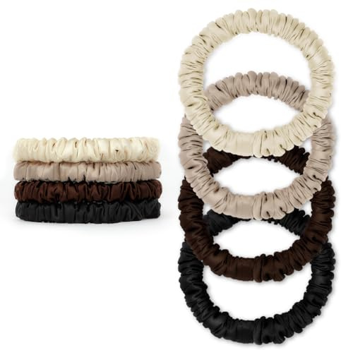 APXEL 4 Stück Scrunchies Haargummis Damen, 100% Maulbeerseide Seiden Haargummi Anti Frizz & Haarbruch Scrunchies Pferdeschwanzhalter zum Schlafen Haarschmuck Haarbänder für Madchen