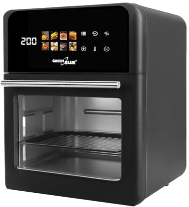GreenBlue GB950 Freidora sin aceite Air Fryer 10 L, 1800 W, ventana de visualización, 8 programas, 70-200 °C, temporizador de 60 min, panel táctil LED, accesorios: cesta y bandejas, color negro