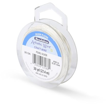 Artistic Wire, 26 Gauge Silver Plated Tarnish Resistant Colored Copper Craft Jewelry Wrapping Wire, Pearl Silver, 30 yd