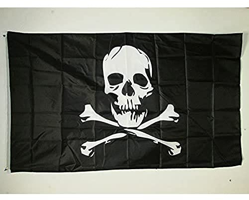 AZ FLAG Drapeau Pirate tête de mort et os 150x90 cm 2 Œillets | Usage intérieur Drapeau décoratif corsaire coutures doubles et bords renforcés avec œillets métalliques polyester léger