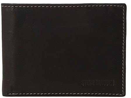 Steve Madden Herren Leder-RFID, extra Kapazität, aufgesetzte Klapptasche Geldbörse, Schwarz (Antik), Einheitsgröße