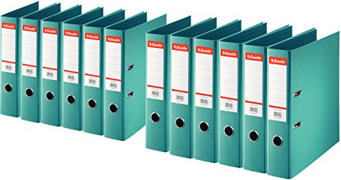 Esselte Plastik-Ordner Standard, Din A4, 75 mm, auswechselbares Rückenschild (12er Pack, türkis)