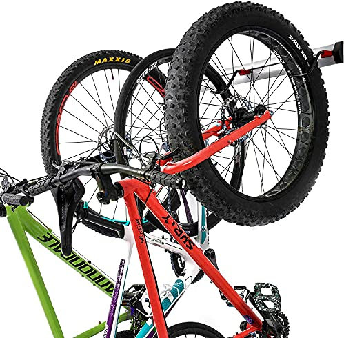 PRO BIKE TOOL Wall Rack for 3 Bikes - Adjustable Indoor Bicycle Storage Mount for Garage or Home - Vertical Cycling Hanger - Secure Hook - Holder for Road or Mountain Bicycles (3 Bike Wall Rack)