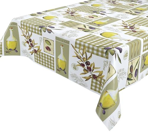 Olive Wachstuchtischdecke glatt abwischbar Garten Tischdecke RUND OVAL ECKIG, Größe wählbar (Eckig 140x220 cm)