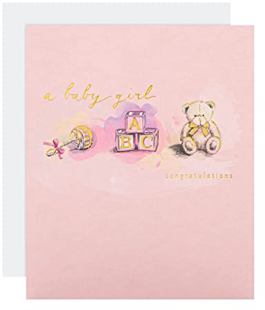 Hallmark Carte de félicitations de naissance pour bébé fille – Design traditionnel avec lettrage et détails en feuille d'or