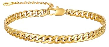 U7 Fußkette für Männer Frauen Klassische Panzerkette Fußband 22+5cm 18k vergoldet 5mm breit Fußkettchen Simpel Stil Sommer Mode Strand Fußschmuck