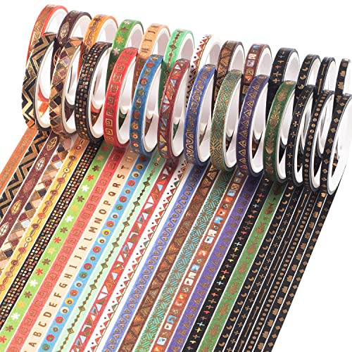 YUBX Washi Tape, 26 rullar maskeringstejp pastell dekorativ tejp, japansk Washi, Washi tejp för dagbok, dekorativt lim för hantverk